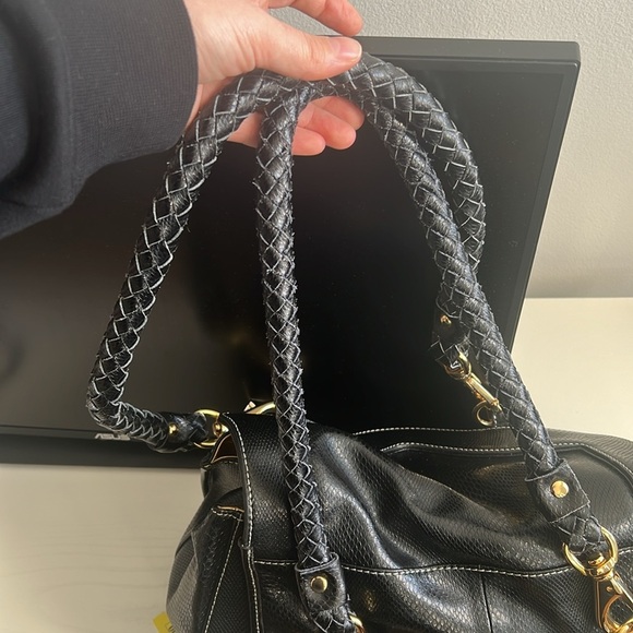 La Gioe Di Toscana Shoulder Handbag Black Gold Snake Embossed Leather - Picture 10 of 16